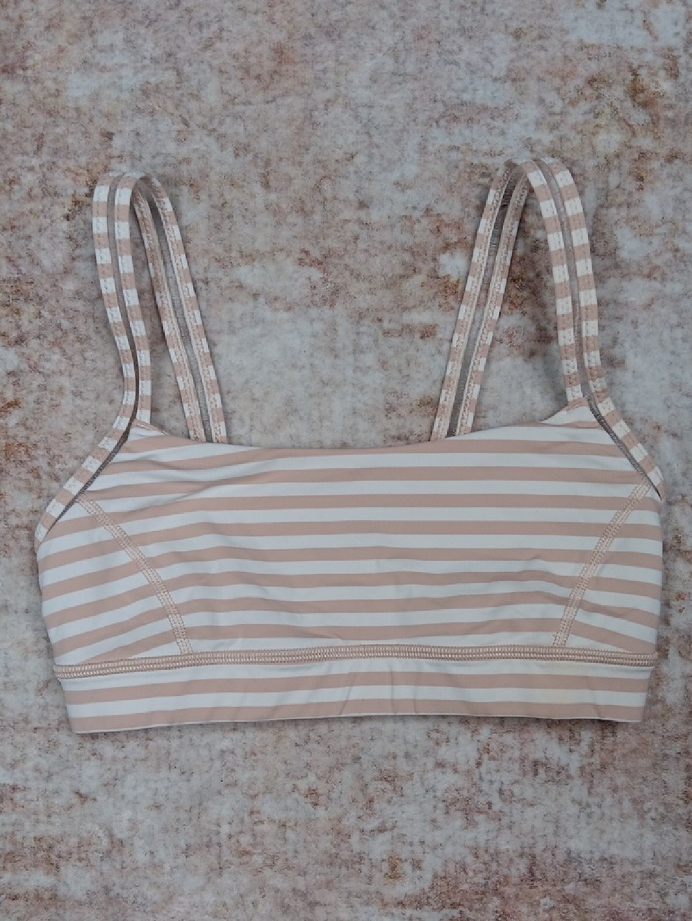 Lululemon Sports Bra Nude White Active Striped Bra Size 2